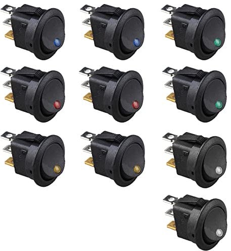 ETOPARS 10 Pièces 12V 20A Interrupteur à Bascule Rond de Voiture Bleu Rouge Vert Jaune Blanc LED Lumière Rond Bouton de Commutateur ON OFF 3Pin Étanche Auto Bateau