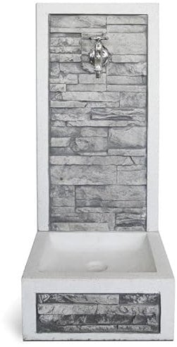 Fontana a muro in cemento anticato color grigio, 40x40x92 cm