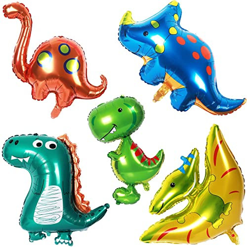 5 Stücke Folien Dinosaurier Luftballons, Dinosaurier folienballon, Dino Luftballons Party, folienballon Kinder Gross für Geburtstag Geschenk, Dinosaurier Jungle Geburtstag Deko Jungen 1 2 3 Jahre