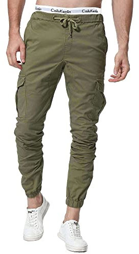 ZOEREA Herren Hosen Jogginghose Slim Fit Casual Chino Cargo Jogger Stretch Sporthose mit Taschen Streetwear Freizeithose Grün(Verbesserte Version),L