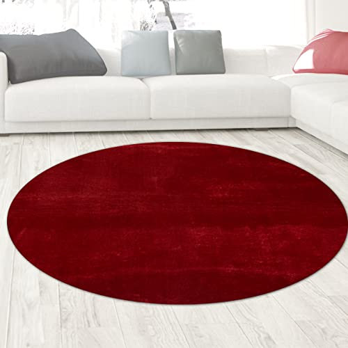 CARPETIA Teppich Shaggy Hochflorteppich waschbar rutschfest rot Größe 120 cm Rund