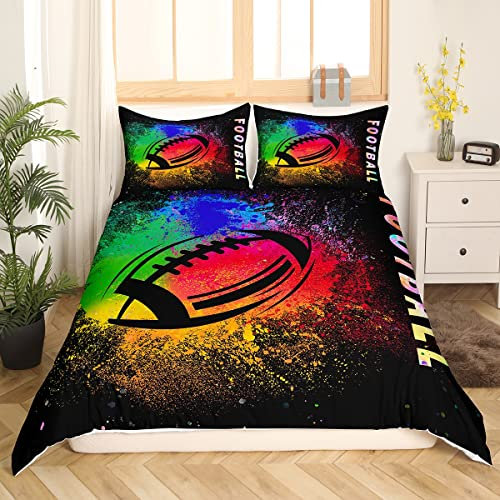 Homewish American Football Bettbezug Tie Dye Regenbogen Sport Themen Bettwäsche Set 155 x 220 cm für Kinder Jungen Teenager American Football Bettwäsche Set Abstraktem Kunstmuster mit 1 Kissenbezug