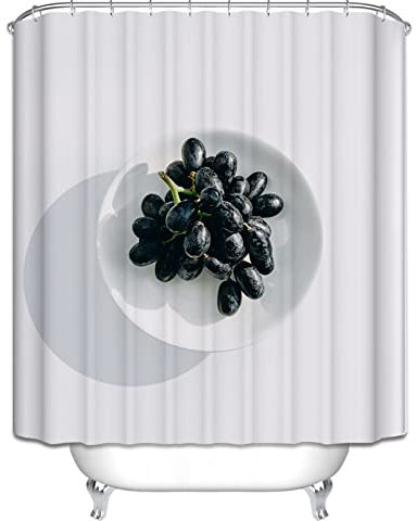 EHOMERY Duschvorhang Rundbogen Duschrollo Für Fenster Wasserabweisend Schwarze Traube Duschvorhang Umbrella Badewanne Vorhang Polyester Rostfreie Ösen Und 12 Hakenringe, 180X180Cm