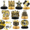 BETESSIN 70. Geburtstag Deko Männer Schwarz Gold - inkl. 9 Stück Bienenwabe Mittelstück und 15g Happy Birthday Konfetti - Tischdekoration zum 70. Geburtstag für Männer und Frauen