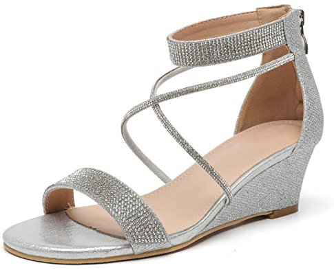 DADAWEN Sandales Compensées Femme Escarpins Classiques Sandale à Talon Compensé Eté Argent 39