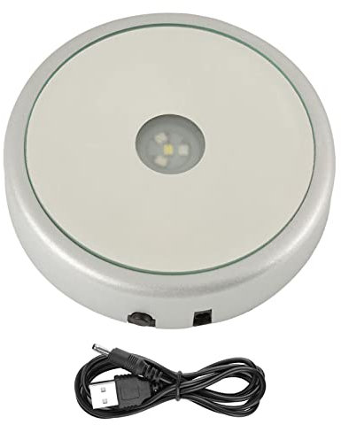 Bunter LED-Lichtsockel Beleuchteter Ausstellungsstand Kristall-Ausstellungsstand für Kristallkugel-Glaskunst-Tumbler-Figur-Dekoration (Runder Spiegel 4 Lichter USB-Rundlochbatterie)