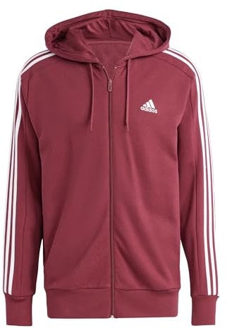 adidas Herren Essentials French Terry 3-Stripes Full-Zip Hoodie, Shadow Red, L