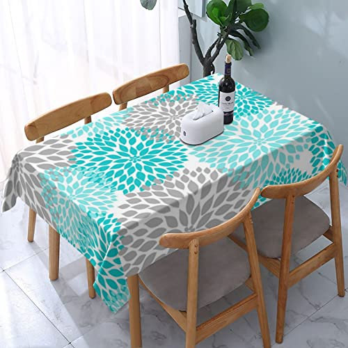 Tischdecke, lichtbeständig, waschbar, rechteckig, Polyester, dekorative Tischdecke für Frühling/Sommer/Party/Picknick, Blumenmuster, Türkis, Blaugrün, Grau, Badezimmer, Grau, Innen-/Außen-Tischdekor