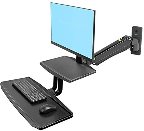 ZYMEN Ergonomic Sit Stand Workstation 24-35 Inch Monitor Holder Wall Mount with Foldable Keyboard Tray Gas Strut Arm Commemoration Day