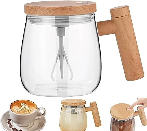 Yajimsa Tasse à mélanger électrique haute vitesse – Tasse à mélanger électrique avec verre | Tasse à mélanger automatique avec couvercle | Tasses à café en verre borosilicate à haute teneur en verre