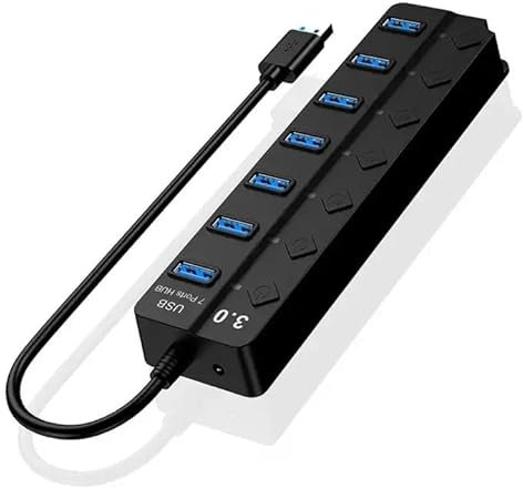 ISMMIK USB HUB 3.0 External 7 Port USB Splitter Usb 30 7 Port Hub With LED Indicator For PC Laptop Mac Notebook Desktop