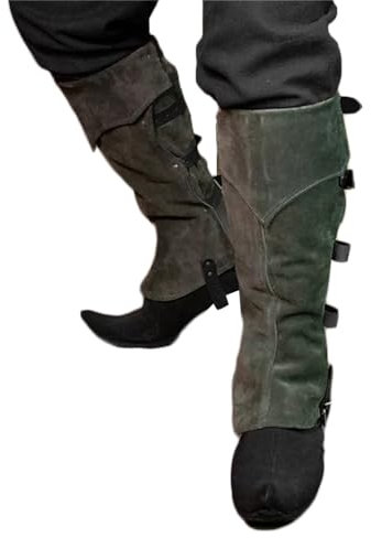 ORANDESIGNE Pirate Stiefelstulpen Herren Mittelalterliche Beinwickel Kunstleder Mittelalter Stiefel Gamaschen Wildlederimitat Steampunk Stiefelüberzug Kostümzubehör C Grün Einheitsgröße
