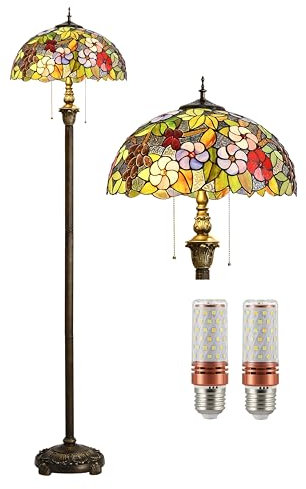 Five liters Tiffany Style 16 Inch Colorful Grapes Floor Lamp Stained Glass Crystal Bead Lampshade Antique Lighting Living Room Lamps Gifts, Height 65