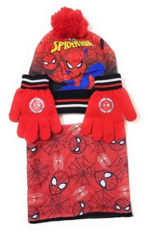 Spiderman Marvel's Mütze, Schlauchschal und Handschuhe für Kinder | Spiderman Marvel-Hut Winterset mit Innenfutter und Handschuhen, rot, 52