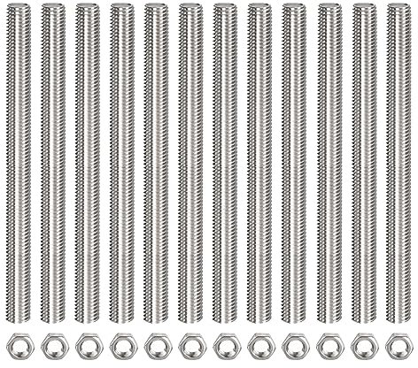QUARKZMAN 12 Pcs M10 x 200mm Entièrement Fileté Tige avec 12 Pcs Hex Écrous, 1,5 mm Filetage Pas 304 Inox Acier Droite Main Fileté Tiges Barre Goujons