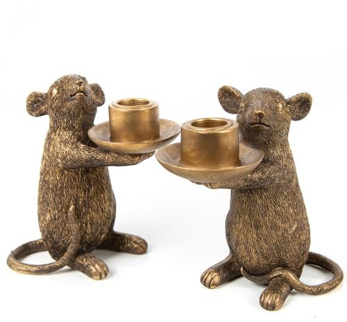 Logbuch-Verlag 2 Kerzenständer Weihnachten Geschenk Gold Maus Ratte Paar Deko Tischdeko 15,5 cm extravagant Geburtstag