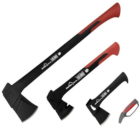 siwitec Axt Set 450, 800 & 2500 Gramm Kopfgewicht, Spaltaxt für Holz mit 4in1 Messerschärfer, Spalthammer, Beil, Camping Axt