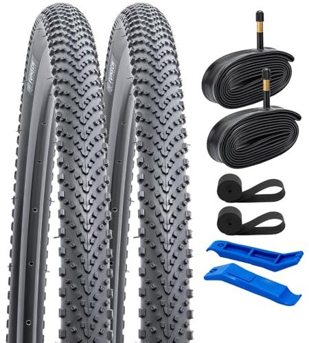 YunSCM 2Pcs 60TPI Nylon Pannensicher 28 Zoll Reifen 28x1.40 700x35C Mantel 35-622 und 2Pcs 700C Schlauch AV48mm Valve kompatibel Mountainbikes, Citybikes 700x35C 37-622 Faltbar Fahrradreifen