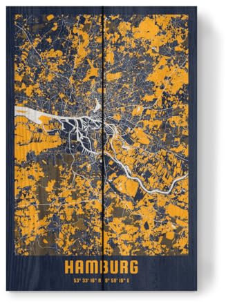 artboxONE Holzbild 30x20 cm Städte/Hamburg Hamburger City Map von Künstler Webwald