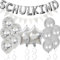 VIKY® Schulanfang Deko Einschulung Junge Mädchen, 14 Stück Einschulung Deko Set, Schulkind Deko Silber 2024, Deko Schulanfang mit Wimpelkette, Stern Einschulung Folienballon,Konfetti Luftballons