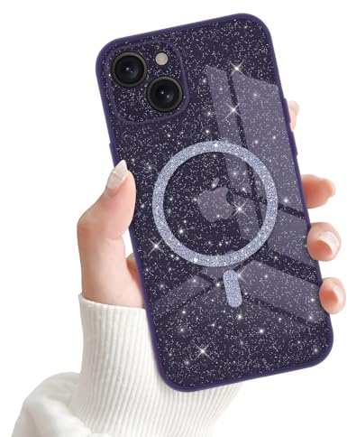 Newseego Glitzer iPhone 15 Plus Hülle für Mädchen Frauen [Kompatibel mit MagSafe] Niedliche Magnetische Handyhülle iPhone 15 Plus Transparente Slim Stoßfester Schutzhülle für iPhone 15 Plus -Lila
