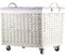 e-wicker24 Aufbewahrungstruhe, Wäschekorb, rechteckig, Weidenkorb mit Rollen und Stofffutter, Aufbewahrungsbox, Weidenkorb, Box (Weiß/Rosa)