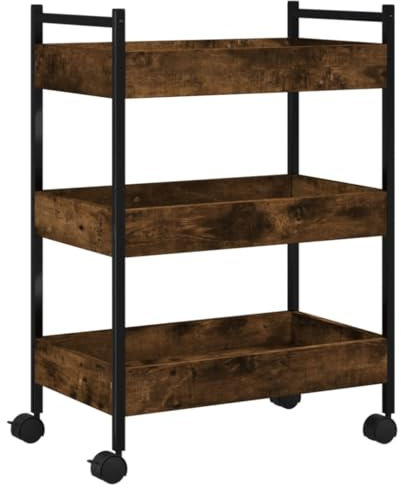 vidaXL Küchenwagen, Servierwagen mit viel Stauraum, Rollwagen Trolley für Küche Bar, Gemüsewagen Mehrzweckwagen Küchentrolley, Räuchereiche Holzwerkstoff