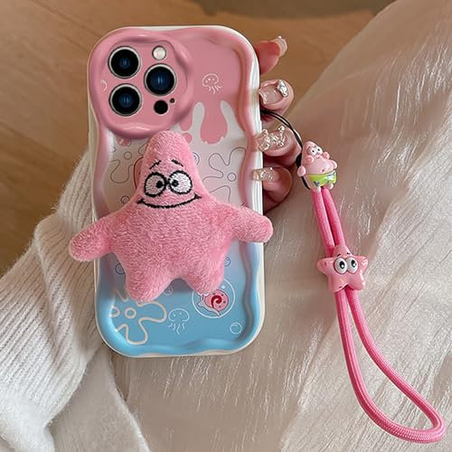 XZC for iPhone 15 Pro Max Case with Wrist Strap, 3D Cartoon Stuffed Plush Doll Design Protective Phone Case for Women Girls