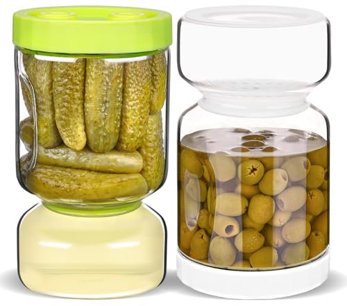 ZENS Pickle Jar with Strainer Flip, 2 Pack 1500 ML Flip Pickling Jar Hourglass Olive Jars for Pickle Juice Separator, Airtight Gherkin Jar Pickle Storage Kimchi Container Leakproof, Gifts for Women