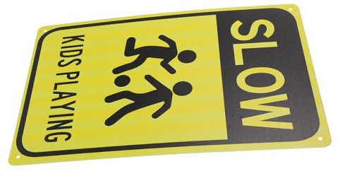 TOPPERFUN Panneau Signalisation Route Fer Avec Avertissement Garçon Fille Jouant Panneau Sécurité Pratique Et Visible Pour Rues Et Écoles