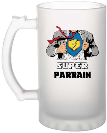Planetee Chope de bière Super Parrain | Verre à bière Pinte Famille Ami Cadeau Noël Anniversaire Homme