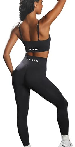 NVCTM 2 teiliges Gym Set Damen - High Waist Leggings - Sport Leggings Damen - Booty Scrunch - Blickdicht - Sporthose - Yogahose (Carbon Black, M)