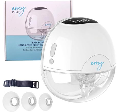 Emy Pump- Tire-Lait Électrique Main Libre | Silencieux & Puissant | 6 tailles de téterelles | Écran LED, 3 modes, 9 niveaux de succion | Portable sans fil Tire-lait Nomade | batterie longue durée