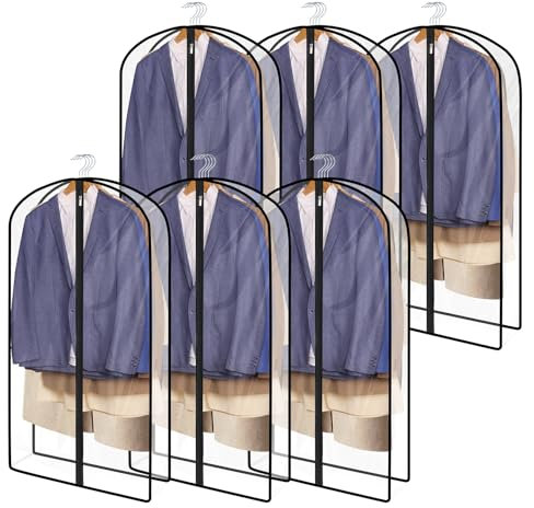 Univivi 6 x Kleidersäcke Lang 100 x 60 x 10 cm, Transparent Anzugtasche Kleidersack Kleidersack Abdeckung mit Reißverschluss, Kleiderhülle für Jacken und Kleider