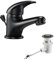 Robinet de salle de bain avec tirette de vidage - Mini robinet de lavabo à levier unique - Noir - Mitigeur monocommande - Avec bec - Hauteur du bec : 45 mm - Pour petits lavabos de salle de bain et WC