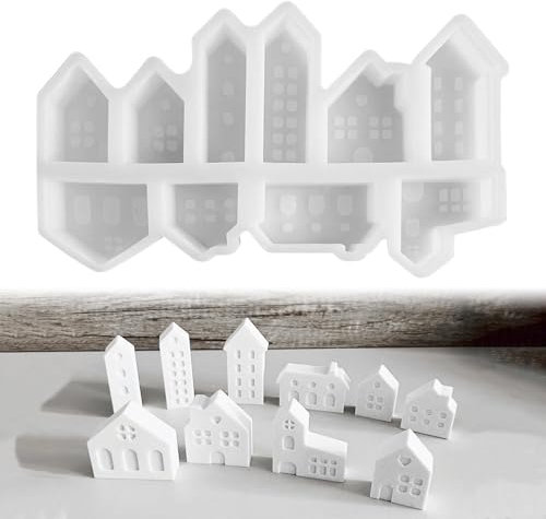 Silikonformen Gießformen Häuser, Silikonform Haus, 10 Verschiedene Mini Haus Gießformen Silikon, Mini Haus Kerzenformen zum Gießen, Silikonform Gießform für DIY Kerzen, Gips, Handwerk (O)