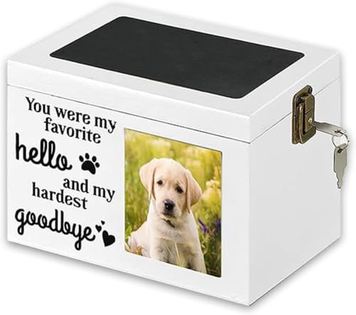 Hoclauho Haustierurne aus Holz mit Fotodisplay und Schloss, Gedenkbox tierurne für Hund oder Katze tierurne, Erinnerungsurne urne für die Asche von Hunden und Katzen (Weiß, 20 * 15.3 * 14)