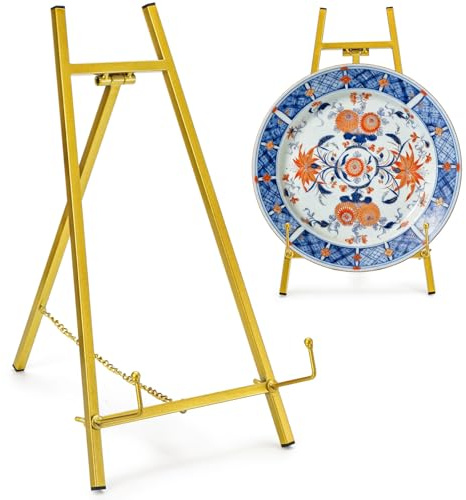 WRINGKIT Goldener Metall-Staffeleiständer, 40,6 cm großer Bilder-Kunstständer, Stativ-Spiegelplattenständer, freistehender Tisch-Staffelei-Ständer für Hochzeitsschild, Display, Foto, Sammlerstücke