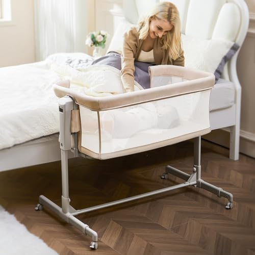 SANEWE 3-in-1-Babystubenwagen „Next to Me“ Babybett für Neugeborene Schaukelbett Beistellbett mit atmungsaktivem Netz & 360° leisen Schwenkrädern mit Sperre 6-stufig höhenverstellbar