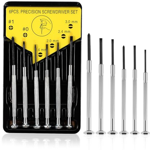 Yuanchu Lot de 6 mini tournevis avec étui, petit kit de tournevis de précision en acier inoxydable avec 6 tailles différentes de tournevis à tête plate et cruciforme pour réparation électronique de