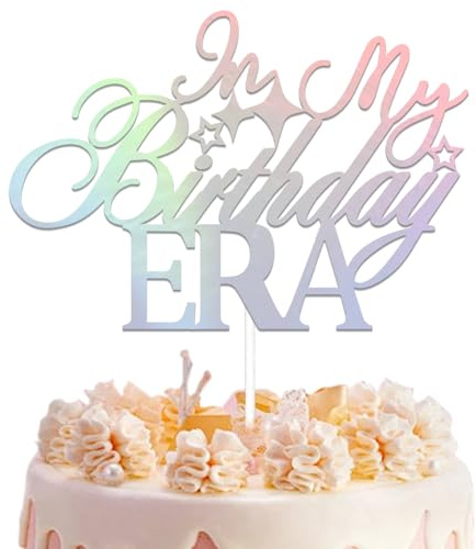 In My Birthday Era Cake Topper Cake Pick for Singer Girls Birthday Funny Girls Bachelorette Party Decoration Iridescent