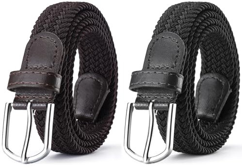 AYESY Cintura Elastica Unisex in Tessuto Intrecciata - 2 Pezzi Nylon Regolabile per Uomo Donna con Fibbia Senza Fori