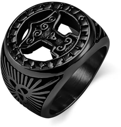 ZQIUDLOF Nordic Viking Battle Axe Titanium Ring, Vintage Viking Battle Axe Stainless Steel Ring,Black,12