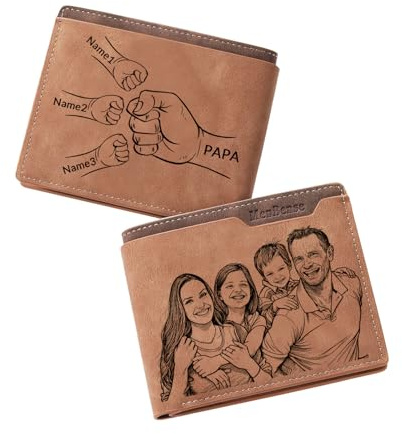 JONZIN Cadeau Personnalisé Portefeuille Homme Personnalisé, Portefeuille Homme Cuir Photo Gravée et Nom Initial, Cadeaux pour Petit ami, Papa, Saint Valentin, Fête des Pères, Noël