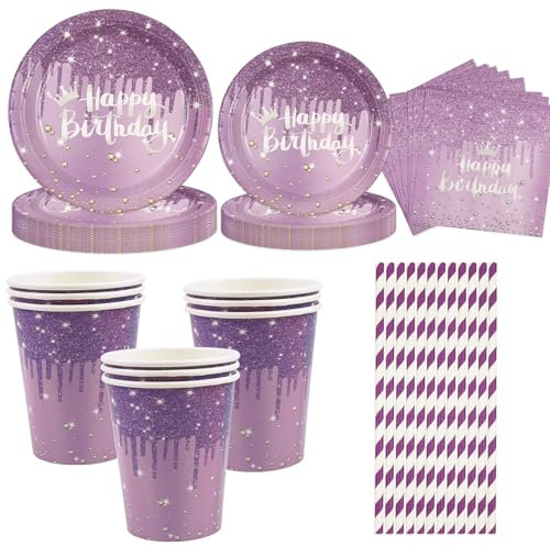 BOKFJBP Lot de 50 assiettes en papier or rose diamant de 20,3 cm - Gobelets en papier bling - Rose clair - Décoration de table pour fêtes de mariage - Violet