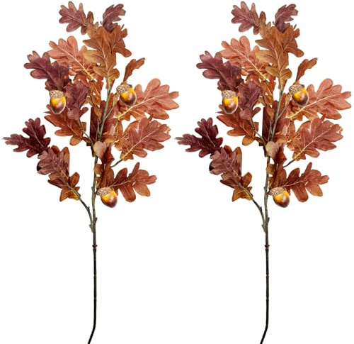 SNAIL GARDEN 2 Stück 100cm Künstliche Eichen-Herbstzweige mit Eicheln, Große Künstliche Herbststiele für Vasen, Herbstdeko Eichenblätter Künstliche Herbstblumen für Hochzeit Veranden Innenhof