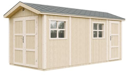 Gartenhaus Premium Qualität 8.52 + 2.95 m² - H252x250x530 cm - Aufbau von LP Smartside Panels – mit Boden und Bitumenfliesen – Timbela M915C
