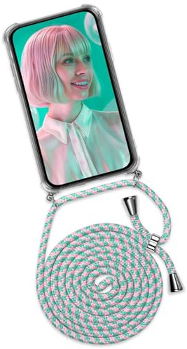 ONEFLOW Handykette für Samsung Galaxy A26 5G Hülle mit Band, Handyhülle mit Kette abnehmbar, Handyband zum Umhängen, Handy Umhängeband Lange Handykordel, Twist Case – Mint Rosa