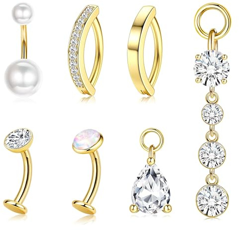 Bauchnabelpiercing Gold Chirurgenstahl Piercing Bauchnabel 14G 10mm/12mm | Hypoallergen Bauchnabelpiercing Schwangerschaft Ring Mit Anhänger Clicker Dangle Bauchnabel Belly Piercing Schmuck