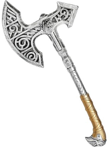 Wikingeraxt Wikinger Axt, Viking Axe PU Schaum Axt, Spielzeug Requisiten Kunststoff Streitaxt Kostüm Halloween Axt Cosplay-Zubehör Gold